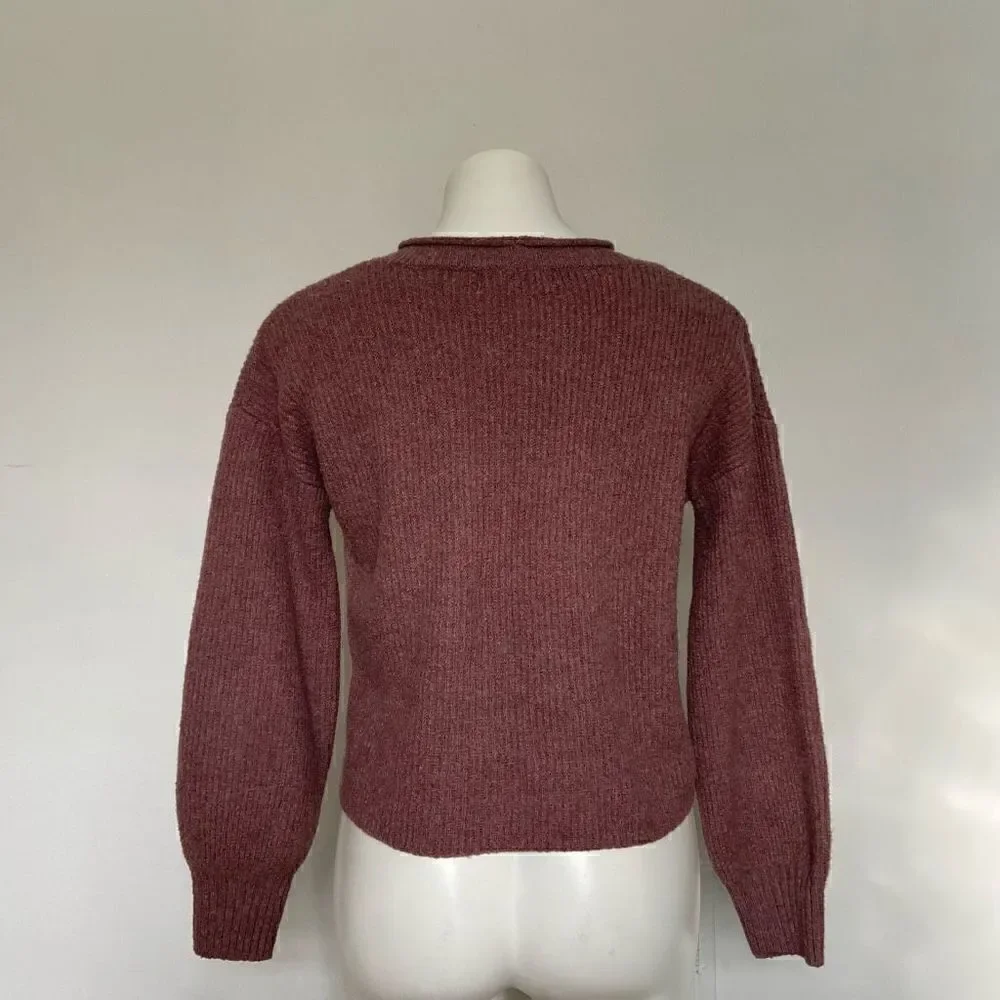 Pink Rose Ribbed Puff sleeve fuzzy mauve sweater